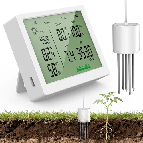 7 in 1 Soil Meter, Digital Soil Test Kit of PH/Sunlight/Fertility/Soil & Air Temp, Humidity Meter for Indoor & Outdoor Plant, Growing Environment