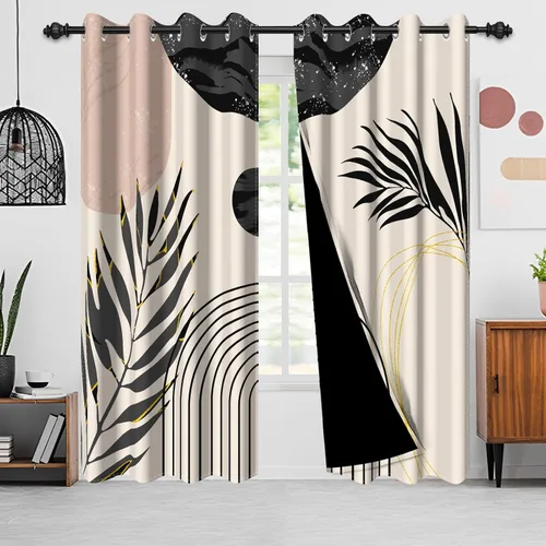 Miniatura 10 de Cortinas bohemias de cocina, diseño abstracto de mediados de siglo, arco negro, cortinas rústicas cortas para ventana de comedor, caravana, 21 x 45