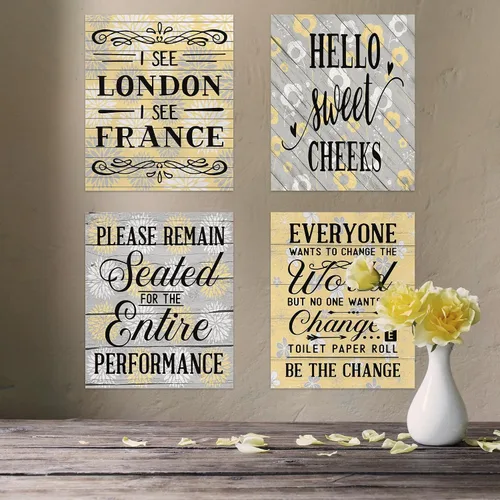 Miniatura 7 de Twisted R Design Lienzo decorativo para pared, juego de 4 impresiones divertidas de 8 x 10 pulgadas para pared de baño, hechas en Estados Unidos