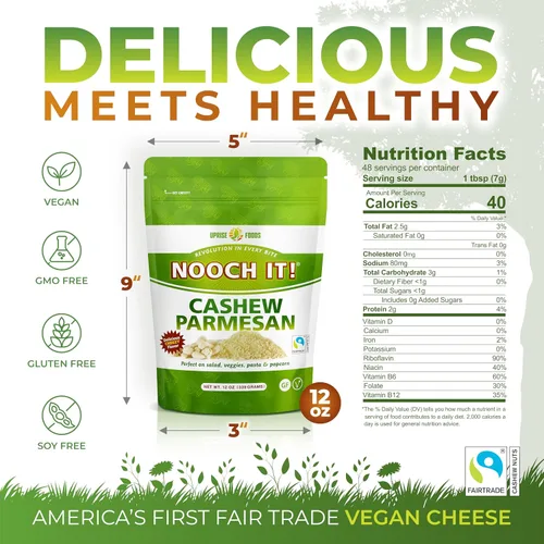 Miniatura 3 de NOOCH IT - Queso vegano de anacardo y parmesano - 12 onzas Sin lácteos, orgánico, comercio justo, cobertura de queso rallado a base de plantas