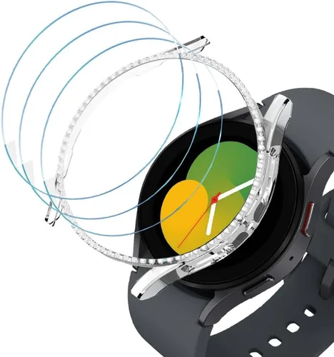 DEALELE Paquete de 1 + 3 fundas y protector de pantalla compatible con Samsung Galaxy Watch FE / 5/4 de 1.575 pulgadas, funda protectora de