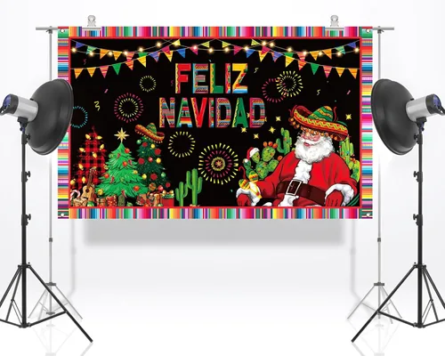 Miniatura 2 de Nepnuser Feliz Navidad - Telón de fondo para cabina de fotos, decoración de pared para interiores y exteriores (5.9 x 3.6 pies)