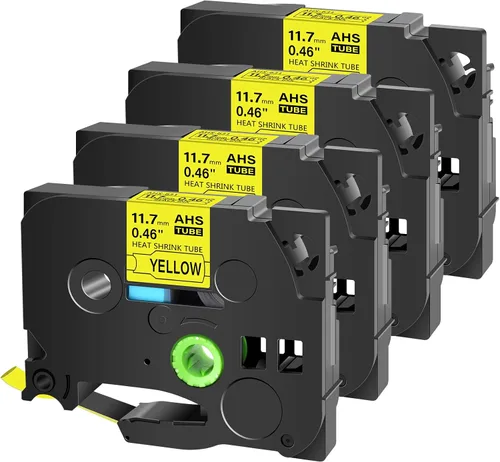 Cruxer - Cinta adhesiva para etiquetas Brother HSE631 HS2-631 (0.461 in, 1/2 pulgadas, 0,46 pulgadas, color negro sobre amarillo, para P-Touch