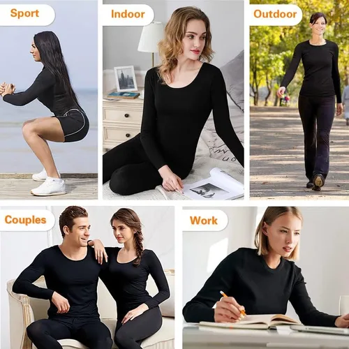 Miniatura 6 de SIMIYA Conjunto de ropa interior térmica para mujer, manga larga, corte libre, forro polar, capa base para clima frío
