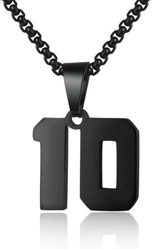 Collar de números para niños y deportistas cadena negra de acero inoxidable de 00 a 99 dije de dije personalizado para hombres baloncesto béisbol