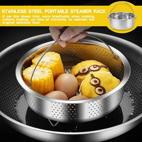 Miniatura 7 de Estante de vapor de metal con asa, cesta de vapor de acero inoxidable, cesta de cocción de arrocera, cesta de vapor para cocina, bollo de albóndigas