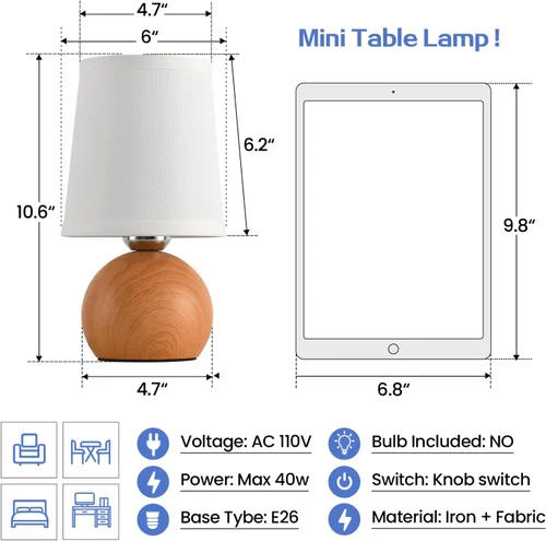 Miniatura 5 de Lámpara de mesa moderna de cabecera, lámpara de cabecera pequeña, lámpara de mesita de noche para dormitorio con pantalla de tela y acabado
