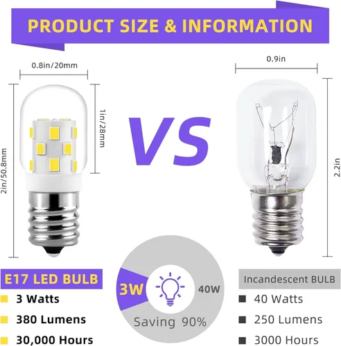 Miniatura 4 de AMI PARTS 8206232A Bombilla LED para Electrodomésticos Equivalente a Incandescente, Bombilla de Luz E17 para Microondas Bajo Campana Refrigeradores