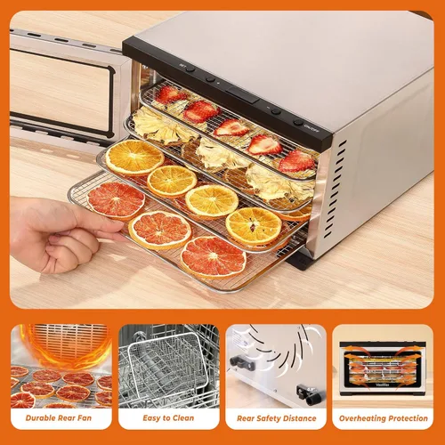 Miniatura 4 de Máquina deshidratadora de alimentos – 5 bandejas de acero inoxidable, temporizador digital ajustable, 400 W, 176 °F, control de temperatura, mini