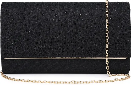 Gurina Bolso de noche para mujer, bolso de mano con diamantes de imitación, lentejuelas con purpurina, bolso cruzado para mujer, fiesta de boda