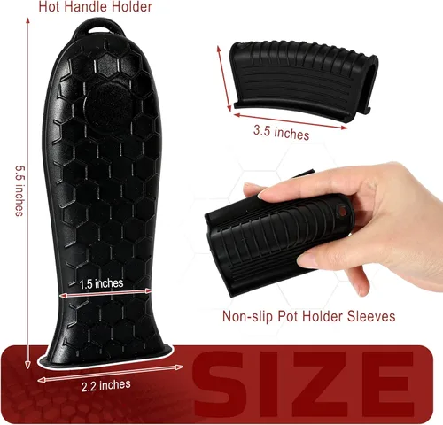 Miniatura 3 de Joyhalo Fundas para mango de sartén de hierro fundido, paquete de 6 fundas de silicona resistentes al calor, color negro