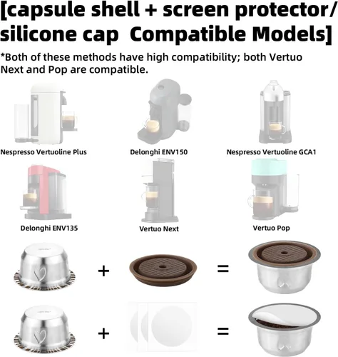 Miniatura 2 de Vainas reutilizables para máquina Nespresso Vertuo, juego de cápsulas de café recargables de acero inoxidable de 230ml con 1 tapa de silicona, 1