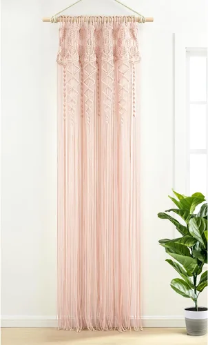 Miniatura 2 de Lush Decor Panel Individual de Cortina de Ventana de Algodón Texturizado Macramé Boho 40" An x 84" L Rubor - Cortinas de Macramé para Ventanas