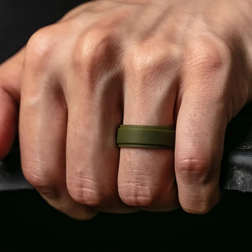 Miniatura 4 de ThunderFit Silicone Wedding Rings for Men Breathable Airflow Inner Grooves, Step Edge Sleek Design Rubber Engagement Bands 8mm Wide 2mm Thick