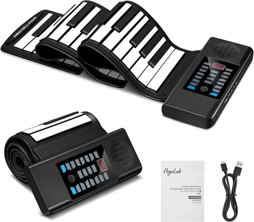 Miniatura 10 de POGOLAB Piano de teclado enrollable de 49 teclas, teclado plegable eléctrico digital portátil, recargable, 8 tonos, 6 canciones de demostración Arco