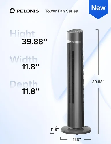 Miniatura 10 de PELONIS Ventilador de torre sin aspas de 40 pulgadas para dormitorio, ventilador de pie con control remoto, 26 pies/s, oscilación de 90°, 3 ajustes