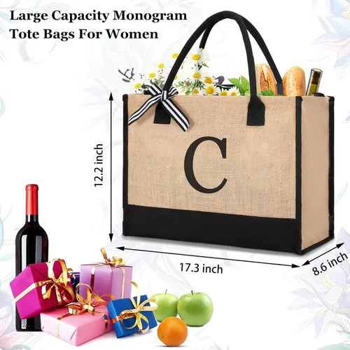 Miniatura 37 de Initial Canvas Tote Bag Birthdays Gift for Women Mom Teacher Friend Bridesmaid,Custom for Wedding Beach Holidays