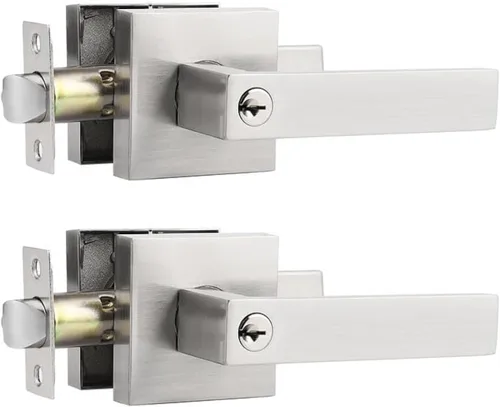 Miniatura 17 de Probrico - Paquete de 4 perillas/manijas para puerta de entrada negras con la misma llave, resistente, estilo contemporáneo, cerradura exterior