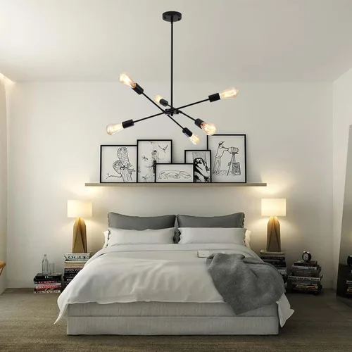 Miniatura 8 de Candelabros Sputnik - Moderna lámpara de techo Sputnik de 6 luces para sala de estar - Lámpara Sputnik industrial negra para comedor, dormitorio