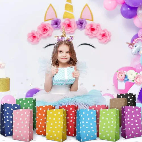 Miniatura 7 de Zhehao 120 bolsas de regalo de fiesta, bolsas de regalo, bolsas de fiesta de lunares, bolsas de papel de 12 colores, bolsas de regalo pequeñas