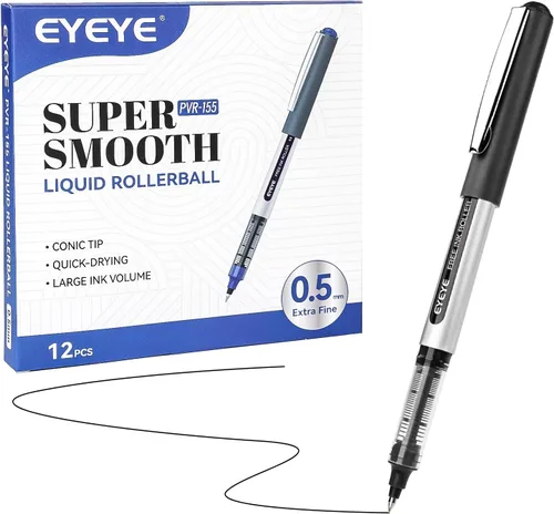 EYEYE Bolígrafos negros de 0.020 in, paquete de 12 bolígrafos de punta extra fina de secado rápido, bolígrafos de tinta líquida, bolígrafo de