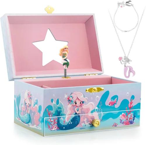 Miniatura 31 de RR ROUND RICH DESIGN - Joyero musical para niñas con cajón y juego de joyas con tema de bailarina, melodía de “El lago de los cisnes”, color rosado
