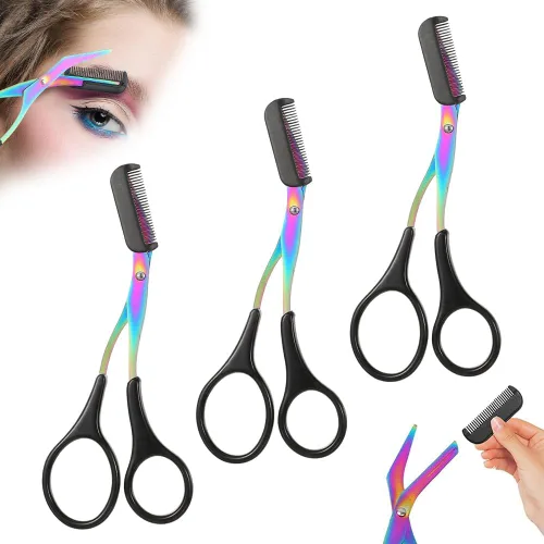 Miniatura 11 de Tijeras de cejas 2 en 1 con peine, cortador de cejas de acero inoxidable de precisión, tijeras de aseo antideslizantes para hombres y mujeres, Azul