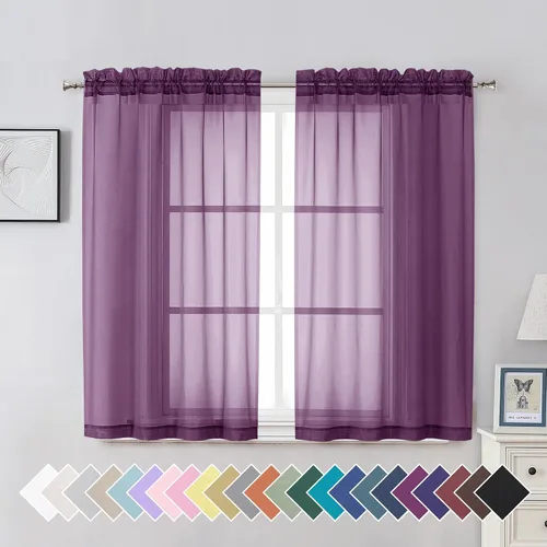 Miniatura 144 de Aiyufeng 2 paneles de cenefa transparente negra de 14 pulgadas de largo, cortinas cortas negras transparentes para dormitorio, cortinas de cocina