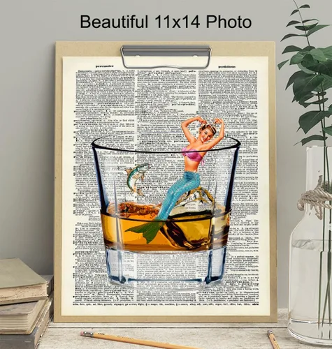 Miniatura 4 de Bar Man Cave Mermaid Decor – Arte de pared de whisky escocés – Decoración de pared de pescado para hombres, chicos – Impresión divertida para beber
