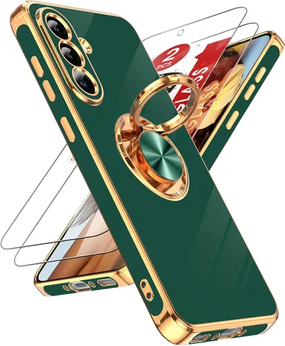 Miniatura 31 de LeYi Funda para Samsung Galaxy S22 Ultra con soporte de anillo giratorio de 360°, soporte magnético, chapado en oro rosa, borde protector para Negro