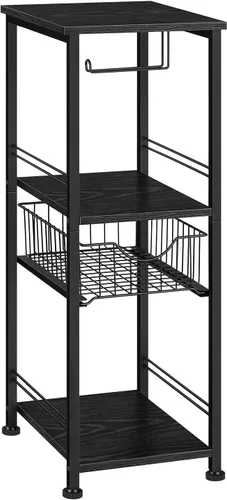 Miniatura 8 de OYEAL Armario de almacenamiento de papel higiénico negro pequeño estante lateral de baño con cajón estrecho gabinete de almacenamiento de toallas