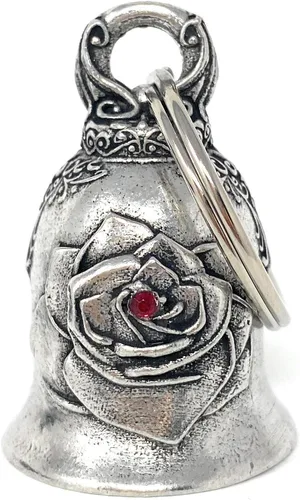 Bravo Bells Rose Diamond Bell - Accesorio de campana de motociclista o llavero para buena suerte en la carretera, plateado