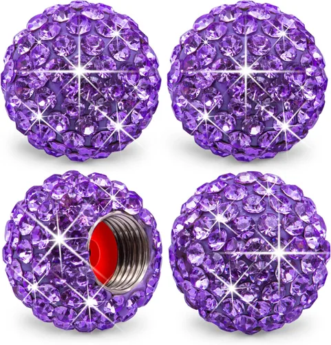 Miniatura 9 de 4 piezas de tapas de vástago de válvula de neumático con cristal brillante de diamante, tapas de válvula de neumático de rueda de coche con brillo