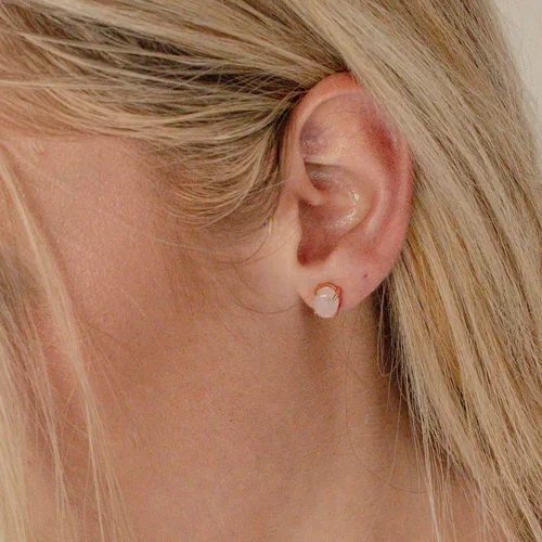 Miniatura 3 de Aretes de cuarzo rosa en plata de ley y baño de oro rosa de 14 quilates, Plata de ley