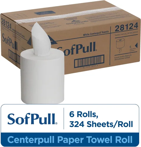 Miniatura 2 de Georgia-Pacific SofPull Centerpull - Toalla de papel prémium de capacidad regular, color blanco, 28124, 324 hojas por rollo, 6 rollos por caja