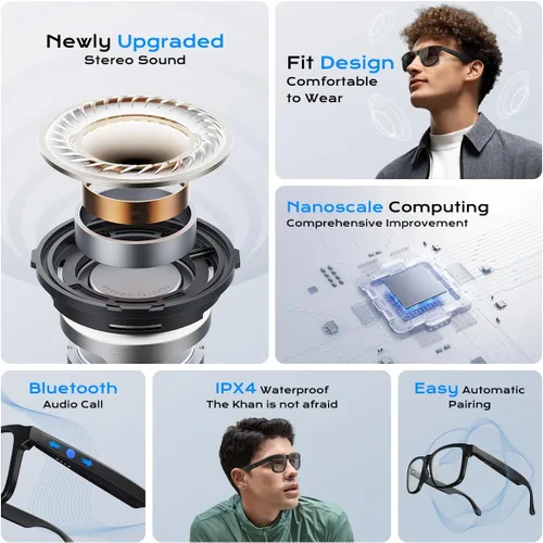 Miniatura 6 de Lentes inteligentes para mujeres y hombres, gafas Bluetooth con lentes fotocrómicas, micrófono y altavoces integrados, lente de luz anti-azul