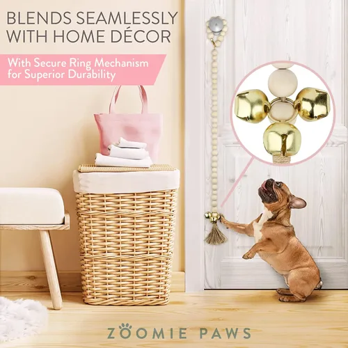 Miniatura 3 de Campana de entrenamiento para perros y cachorros, timbre de entrenamiento al aire libre - Zoomie Paws, cuentas de madera con campanas doradas Oro