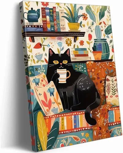 Miniatura 12 de Divertido Arte de Pared de Baño de Gato Negro en Lienzo Arte de Pared de Gato Abstracto con Imagen de Papel Higiénico Decoración de Pared Póster