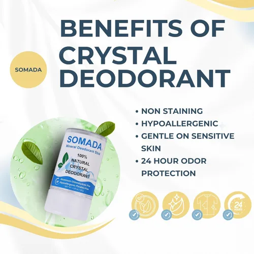 Miniatura 5 de SOMADA Desodorante de cristal natural para mujeres y hombres, desodorante sin perfume sin aluminio, sin alcohol ni parabenos, Salt Stone Rock, barra