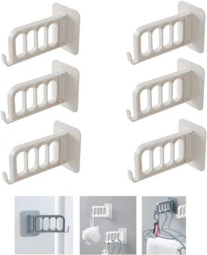 Percha plegable sin perforaciones, pequeña percha plegable para ropa, ganchos de almacenamiento para paredes, 4 agujeros montado en la pared, Beige
