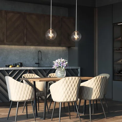Miniatura 6 de Iluminación colgante dorada para isla de cocina, lámpara colgante moderna con pantalla de vidrio sembrado y cable transparente para vestíbulo