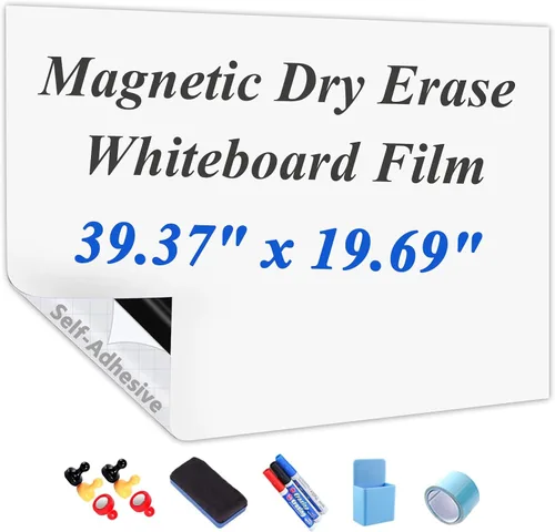 Miniatura 9 de Papel magnético de borrado en seco con adhesivo, película de pizarra blanca de 24 x 12 pulgadas para pared, fácil de escribir y limpiar, pizarra