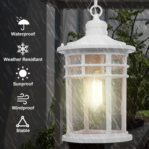 Miniatura 2 de Darkaway Luces colgantes grandes para exteriores para porche, 15 pulgadas, lámpara colgante de techo de aluminio con vidrio sembrado para porche