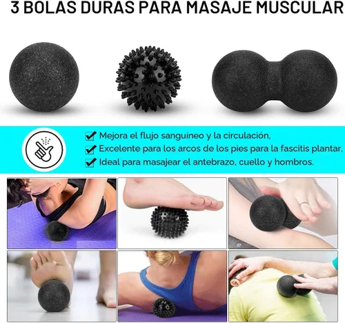 Miniatura 5 de Juego de rodillos de espuma – Rodillo de espalda de alta densidad, barra de rodillo muscular, bola de fascitis de 2 pies, correa de estiramiento