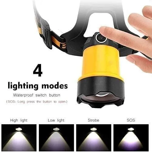 Miniatura 4 de Linterna frontal LED recargable, diadema ajustable, linterna impermeable IPX4 con 3 modos de iluminación, luz de casco duro de 1200 lúmenes con luz