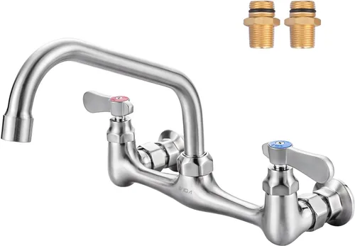 Miniatura 12 de Grifo de fregadero comercial con boquilla giratoria de cuello de cisne de 6 pulgadas, grifo de cocina de montaje en pared central de 8 pulgadas