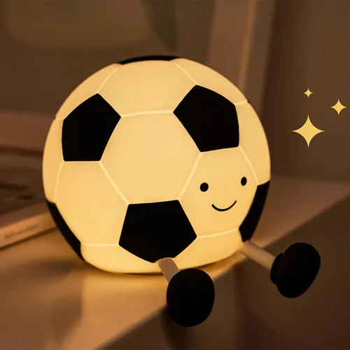 Luz nocturna de fútbol AGEK para niños, lámpara de fútbol de dibujos animados de silicona para guardería con 3 niveles de atenuación, lámpara de