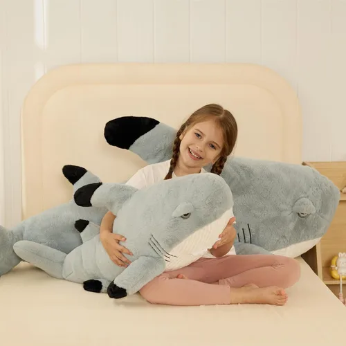 Miniatura 6 de Tezituor Animales de peluche de gran tiburón blanco de 32 pulgadas, almohada grande de peluche de tiburón de 2.6 pies para niñas y niños, juguete