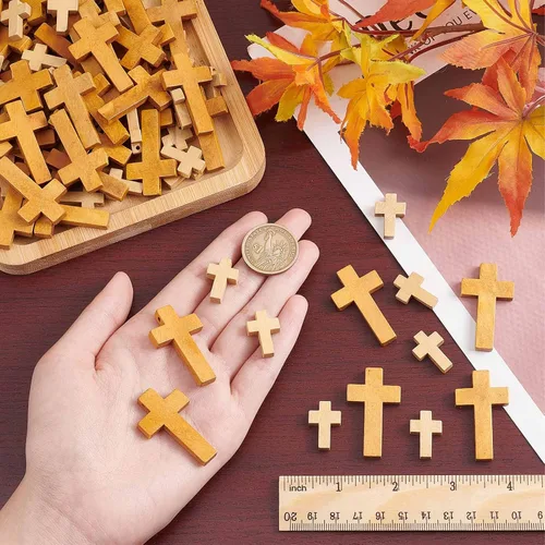 Miniatura 3 de SUNNYCLUE 100 piezas de 2 estilos de cruces de madera de Pascua a granel con cruz de madera natural, cuentas de cruz para manualidades, fiestas, 100