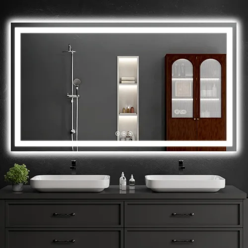 Miniatura 25 de Espejo de baño LED de 30 x 48 pulgadas con luces, regulable, antivaho, espejo de tocador de baño para pared, retroiluminado + luz frontal, función